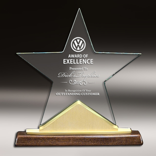 Noble Acrylic Star Trophy with Wooden Base