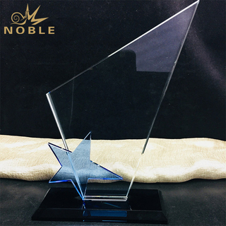 Engraved Star Crystal Trophy Award Plaque With Black Base