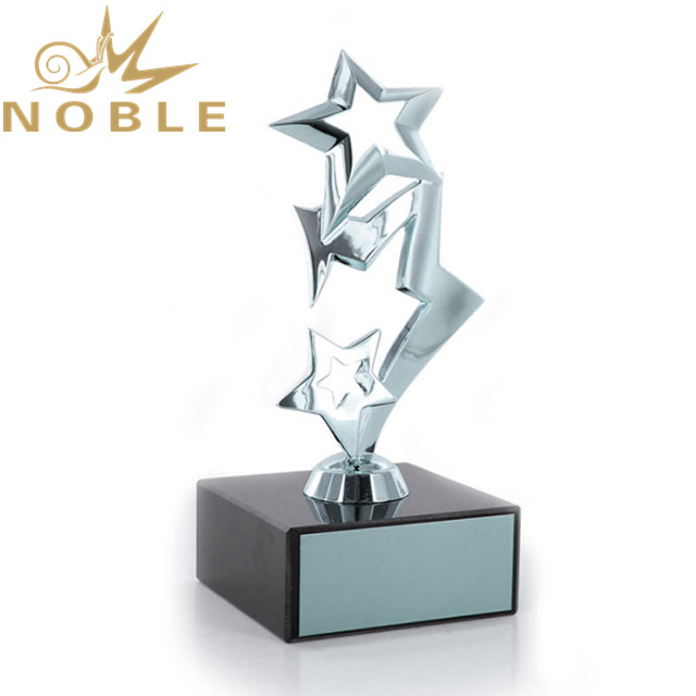 Bright Die Cast Metal Polished Silver Three Stars Trophy