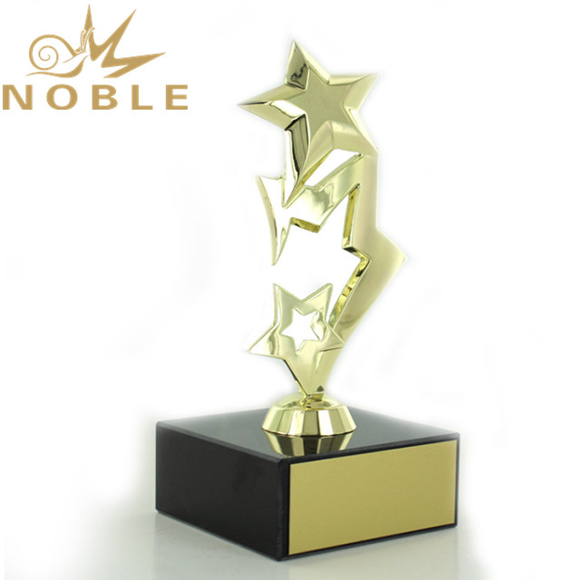 Bright Die Cast Metal Polished Gold Three Stars Trophy