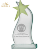 Custom Engraved Jade Glass Award with Green Star