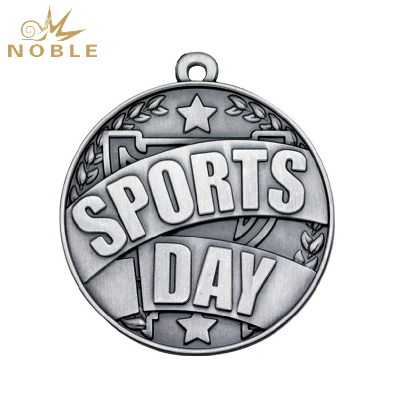 966---052 Silver Sports Day Banner Medal 50mm