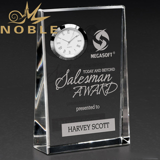 Optical Crystal Freestanding Award with Silver Clock