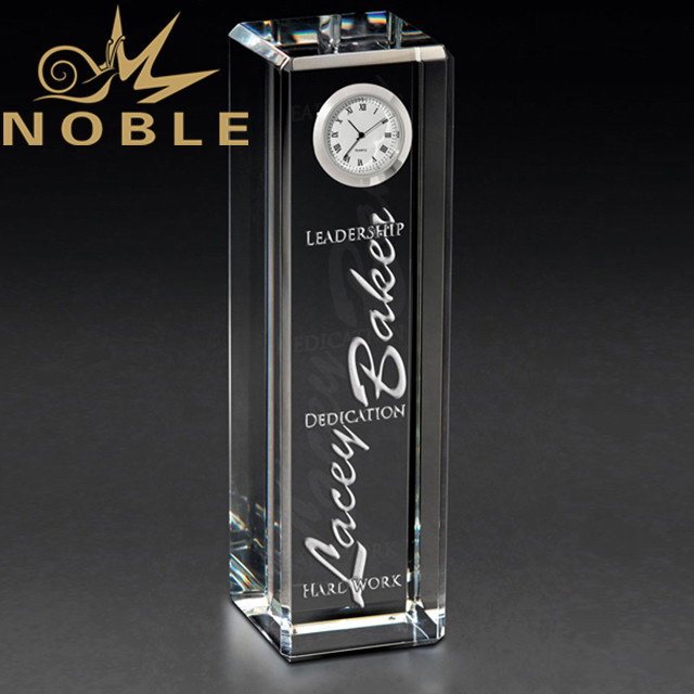 68---2A-VAC014 Optical Crystal Tower with Beveled Edges and Silver Clock
