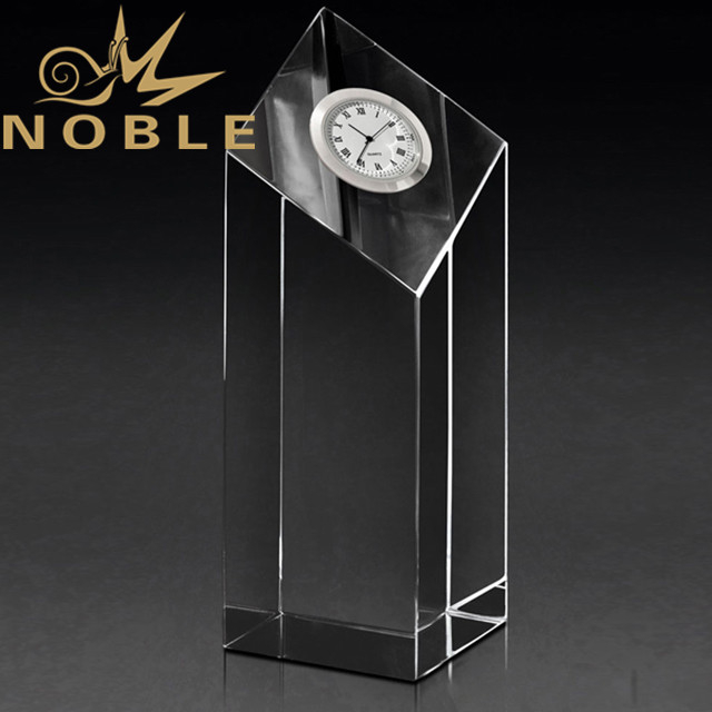 Optical Crystal Pyramid with Beveled Edges and Silver Clock
