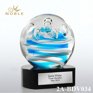 Art Glass Teal Droplets Trophy 