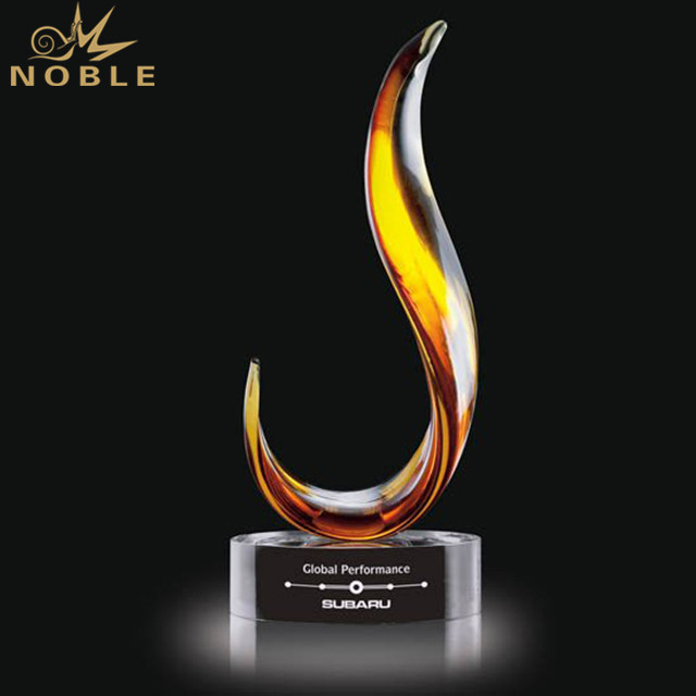 Amber Blaze Award Art Hand Blown Glass Trophy 
