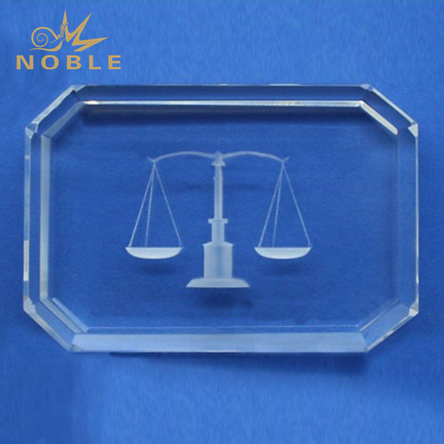Scale of Justice Oblong Gem Cut Crystal Paperweight 
