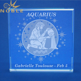 Square Zodiac Aquarius Gem Cut Crystal Paperweight 