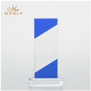 Crystal Dark Blue Accent Trophy - Rectangle 
