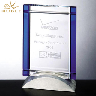 Blue Crystal Trophy With Metal Base
