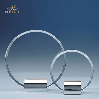 Round Crystal Plaque Award with Metal Base