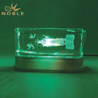 Crystal Cube With Green Light LED Base