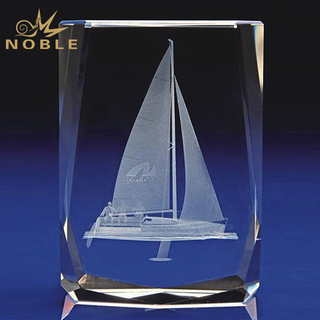 Crystal Cube With 3d Sailboat