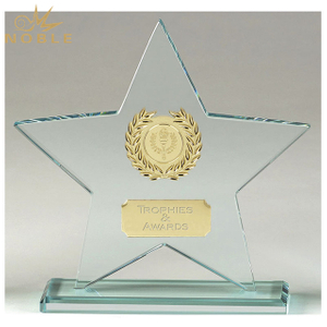 Jade Glass Star Award With Metal Medal And Nameplate