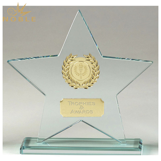 Jade Glass Star Award With Metal Medal And Nameplate