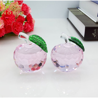 Decorative Pink Crystal Apple With Green Leaf