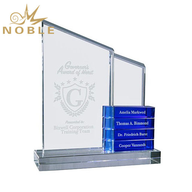 Custom Perpetual Standup Plaque with 4 Blue Blocks Crystal Corporate Trophy