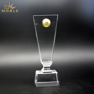 Crystal Trophy With Metal Golf