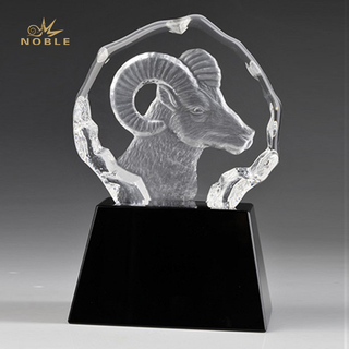 Engraved Corporate Crystal Rams Head Award
