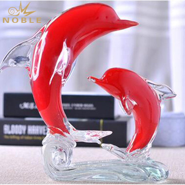 Red Art Glass Hand Blown Glass Dolphin As Wedding Gift
