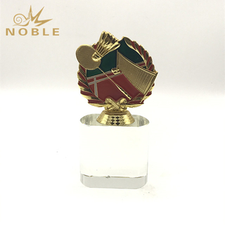 Metal Badminton Trophy with Clear Crystal Base