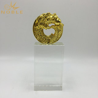 Chinese Character Metal Gold Dragon Figurine Trophy