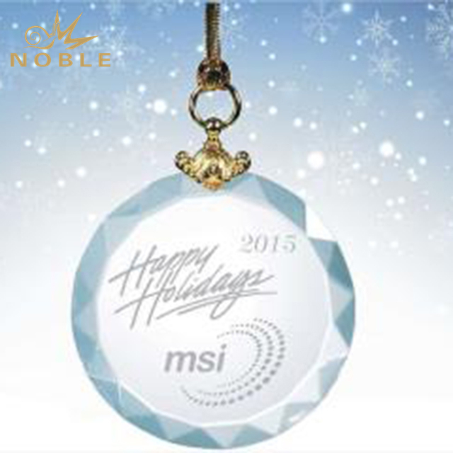 15---Engraved Gem Cut Crystal Ornament Round
