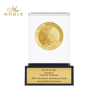 Custom Engraved Crystal Cube with Medal