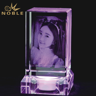 Crystal Cube With Engraved Picture And Crystal LED Base
