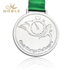 Silver Metal Medal With Green Ribbon