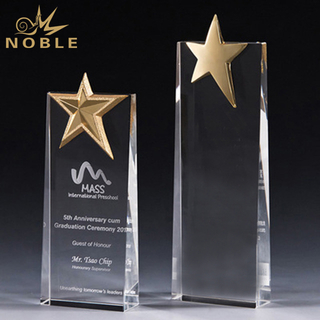 Customized Crystal Tower Trophy with Metal Star