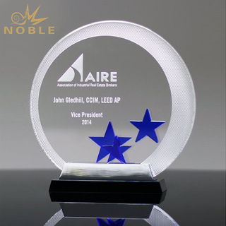 New Design Crystal Star Award with Blue Star
