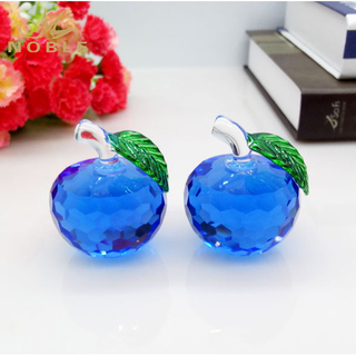 Decorative Blue Crystal Apple With Green Leaf