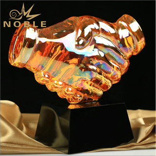 Noble Handshake Colorful Hand Blown Glass Trophy