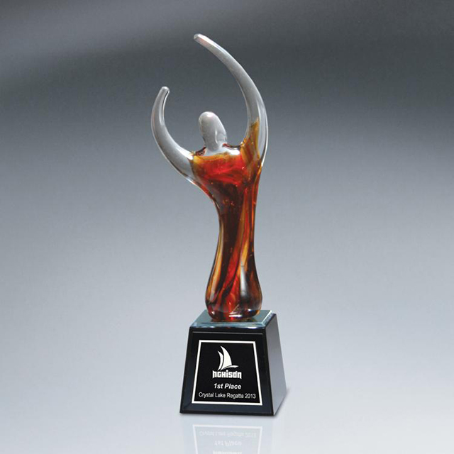 NB-GCD273---NB-AWA108 Translucent Art Glass Figure on Black Glass Base 11“14.5”