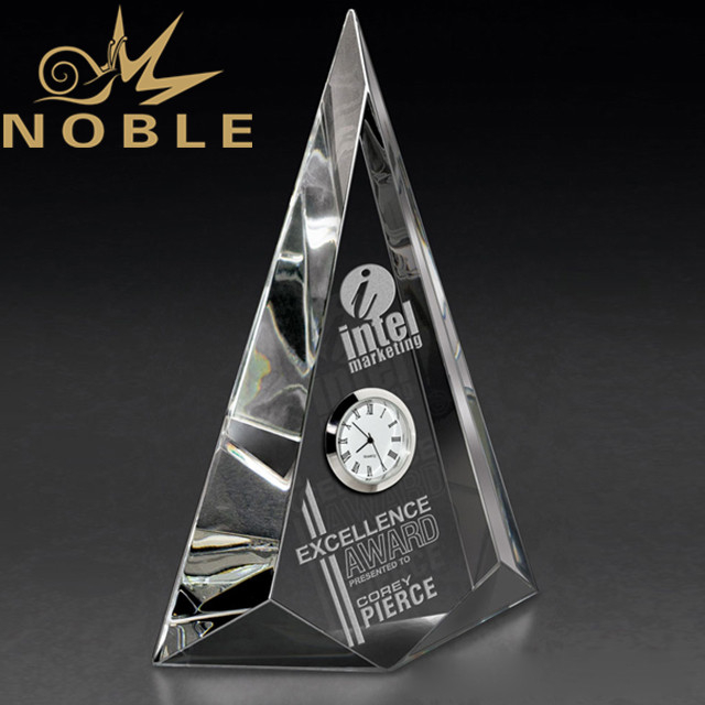 Corporate Desktop Decoration Triangle Trophy Crystal Clock