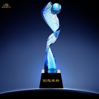 Blue Globe Liuli Trophy with Crystal Base