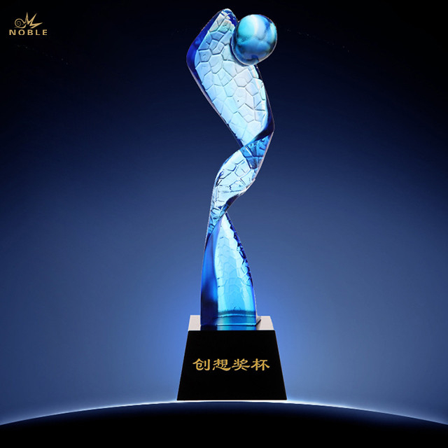 Blue Globe Liuli Trophy with Crystal Base
