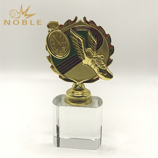Gold Metal Running Trophy with Clear Crystal Base