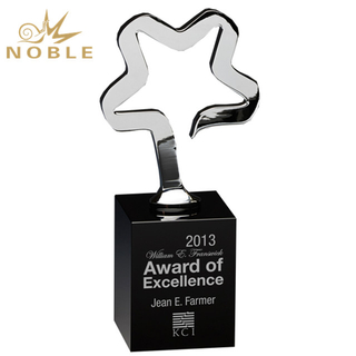 Silver Metal Star Trophy Award with Black Crystal Base