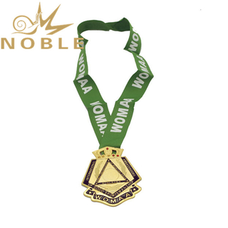 Gold Metal Medal With Red Diamond