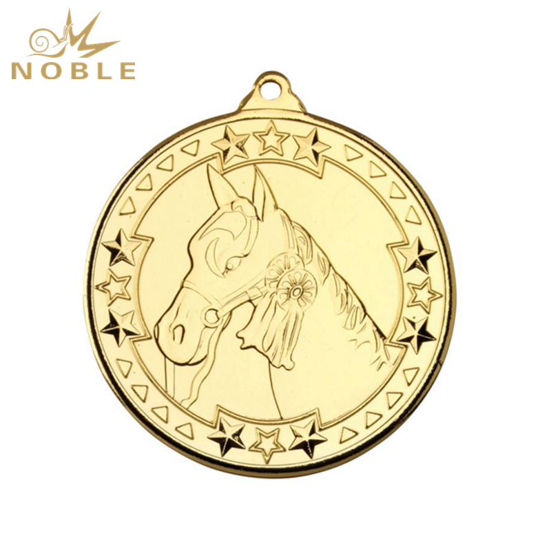 NB-MD994---067 Gold Tri Star Horse Medal Gold 50mm