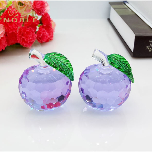 Decorative Purple Crystal Apple With Green Leaf