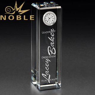 Optical Crystal Tower with Beveled Edges and Silver Clock