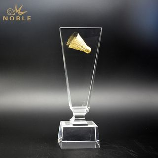 Crystal Trophy With Metal Badminton