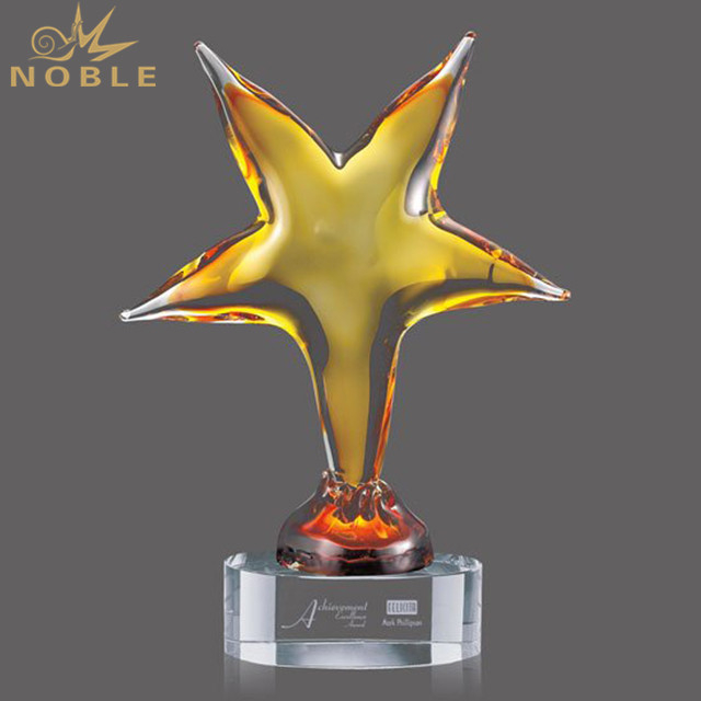 Star Award Art Hand Blown Glass Trophy 