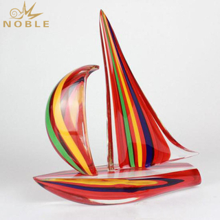 Unique Colorful Ship Art Hand Blown Glass Trophy 