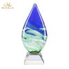 Blue Teardrop Award Hand Blown Trophy