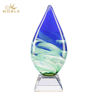 Blue Teardrop Award Hand Blown Trophy